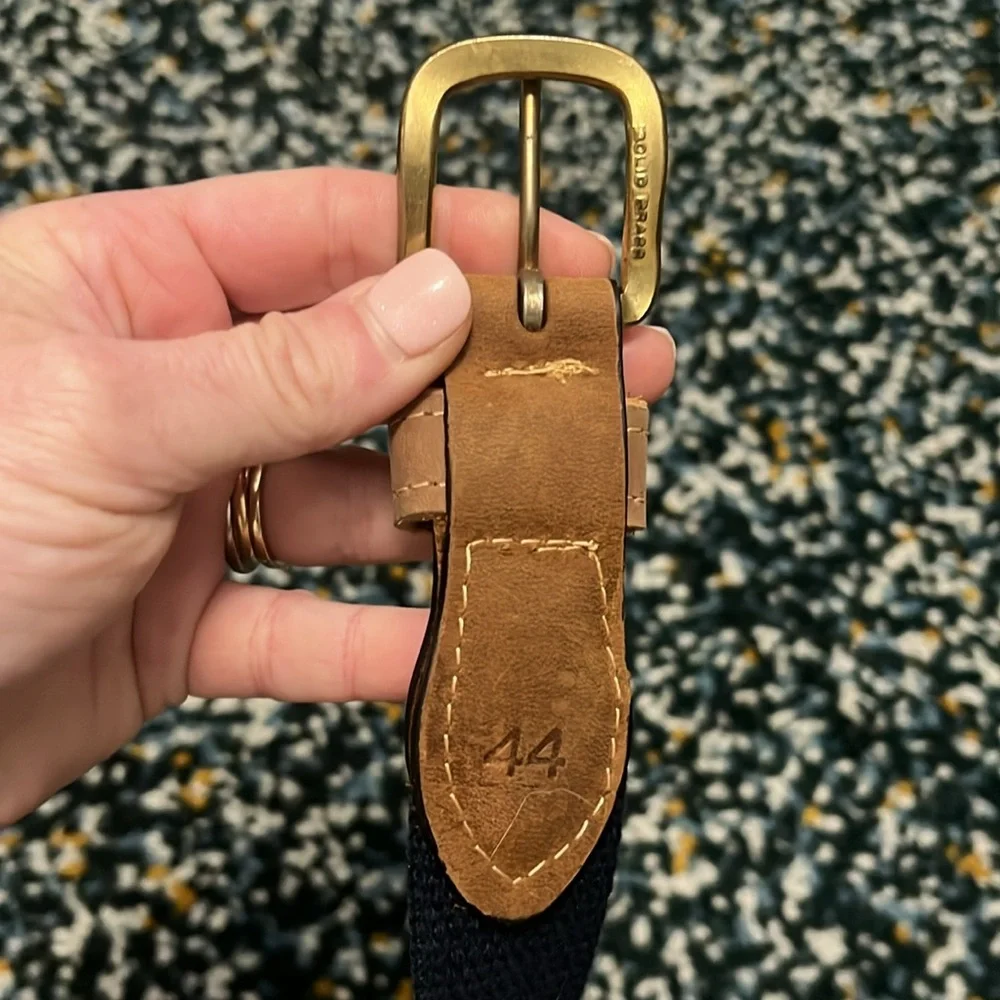 Men’s real leather 44” belt with navy canvas backing - Picture 3 of 10